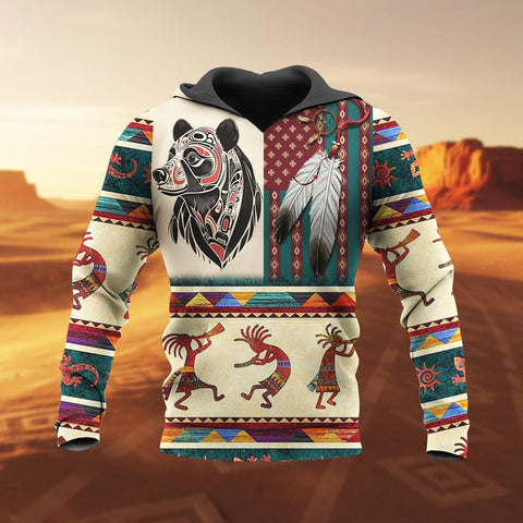 HD251111M09 Kokopelli Bear Native American 3D Hoodie