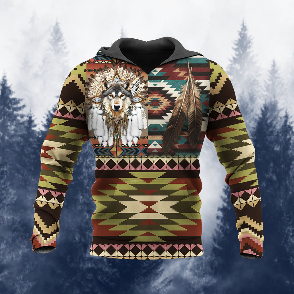 HD251111M10 Wolf Feather Native American 3D Hoodie