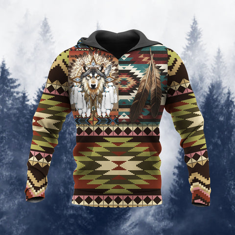HD251111M10 Wolf Feather Native American 3D Hoodie