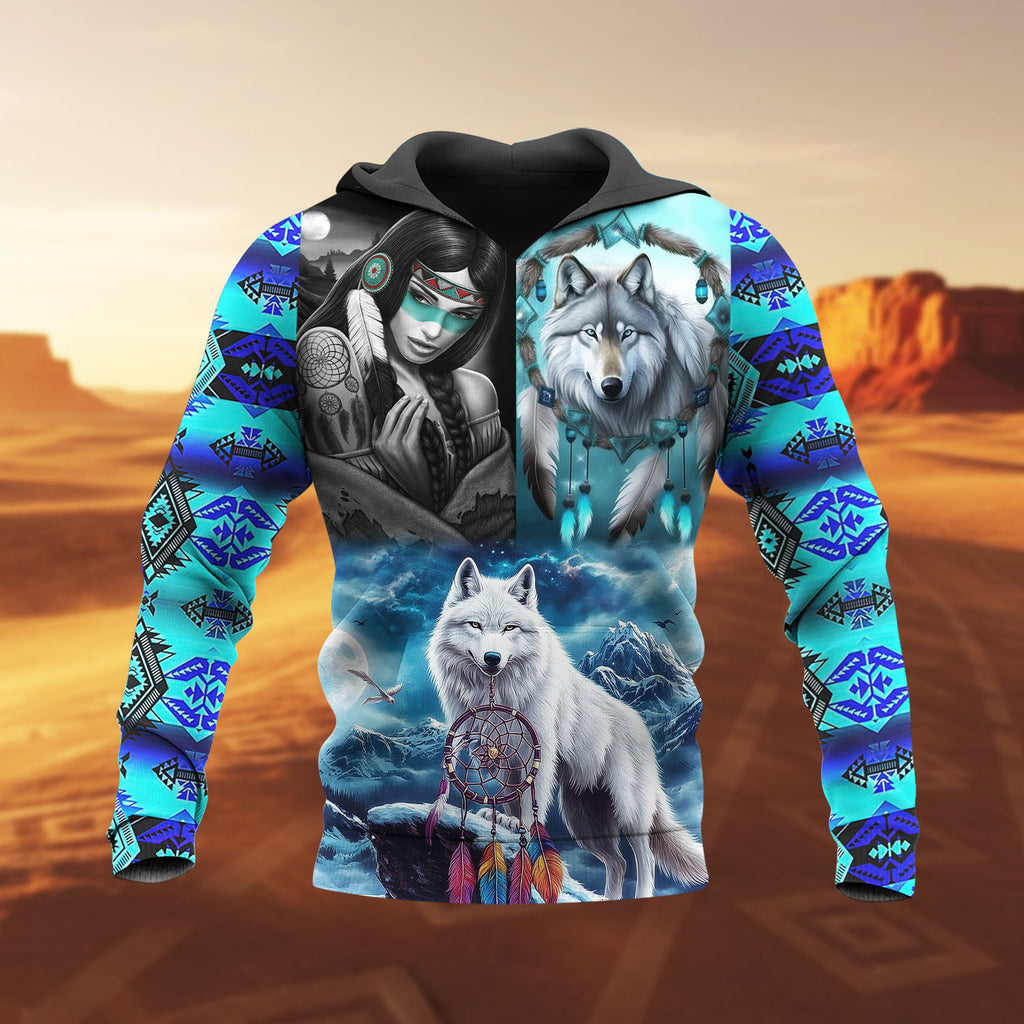 HD251111M13 Woman and Wolf Native American 3D Hoodie