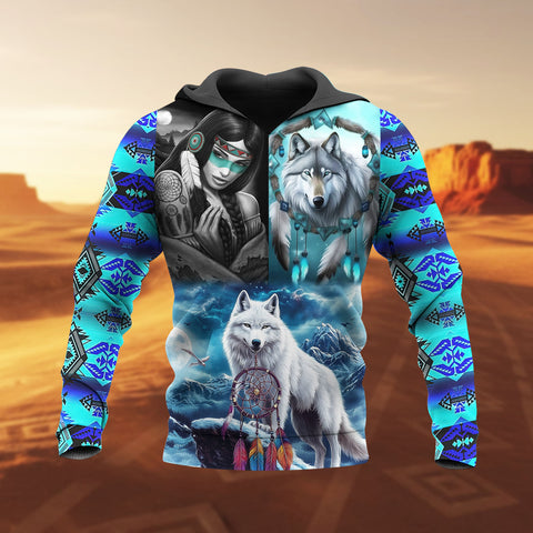 HD251111M13 Woman and Wolf Native American 3D Hoodie