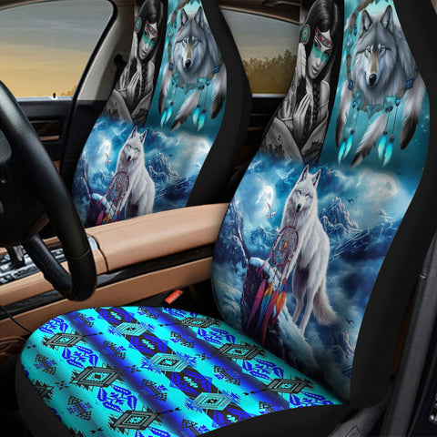 HD251111M13 Woman and Wolf Native American Car Seat Cover