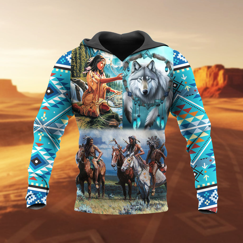 HD251111M14 Chief and Wolf Native American 3D Hoodie