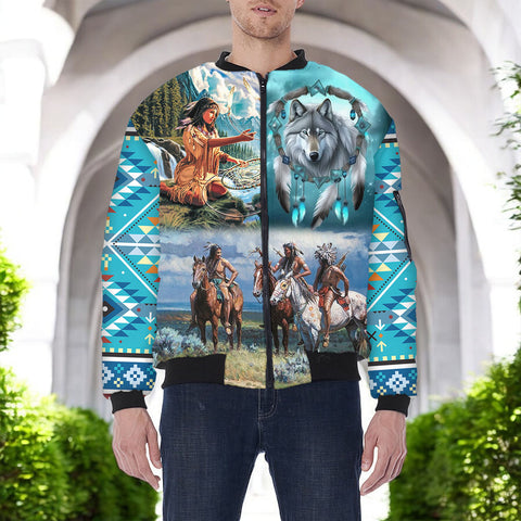 HD251111M14 Native American Bomber Jacket With Sleeve Pocket