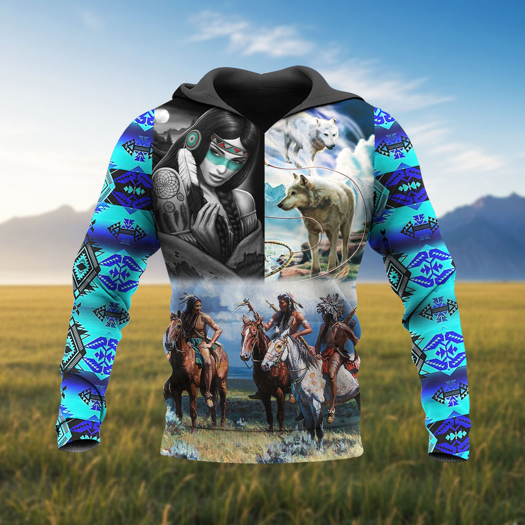 HD251111M15 Chief and Wolf Native American 3D Hoodie