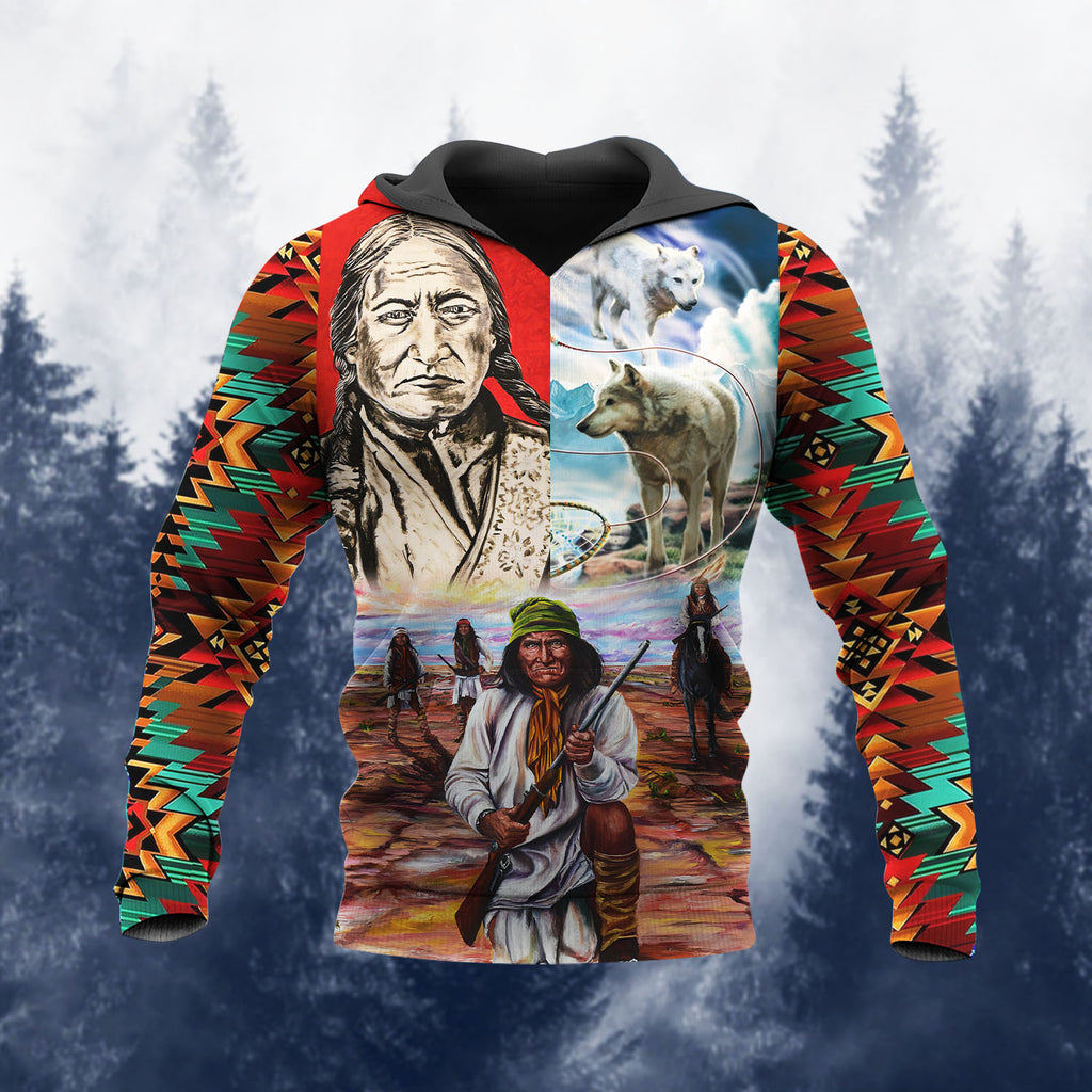 HD251111M16 Chief and Wolf Native American 3D Hoodie