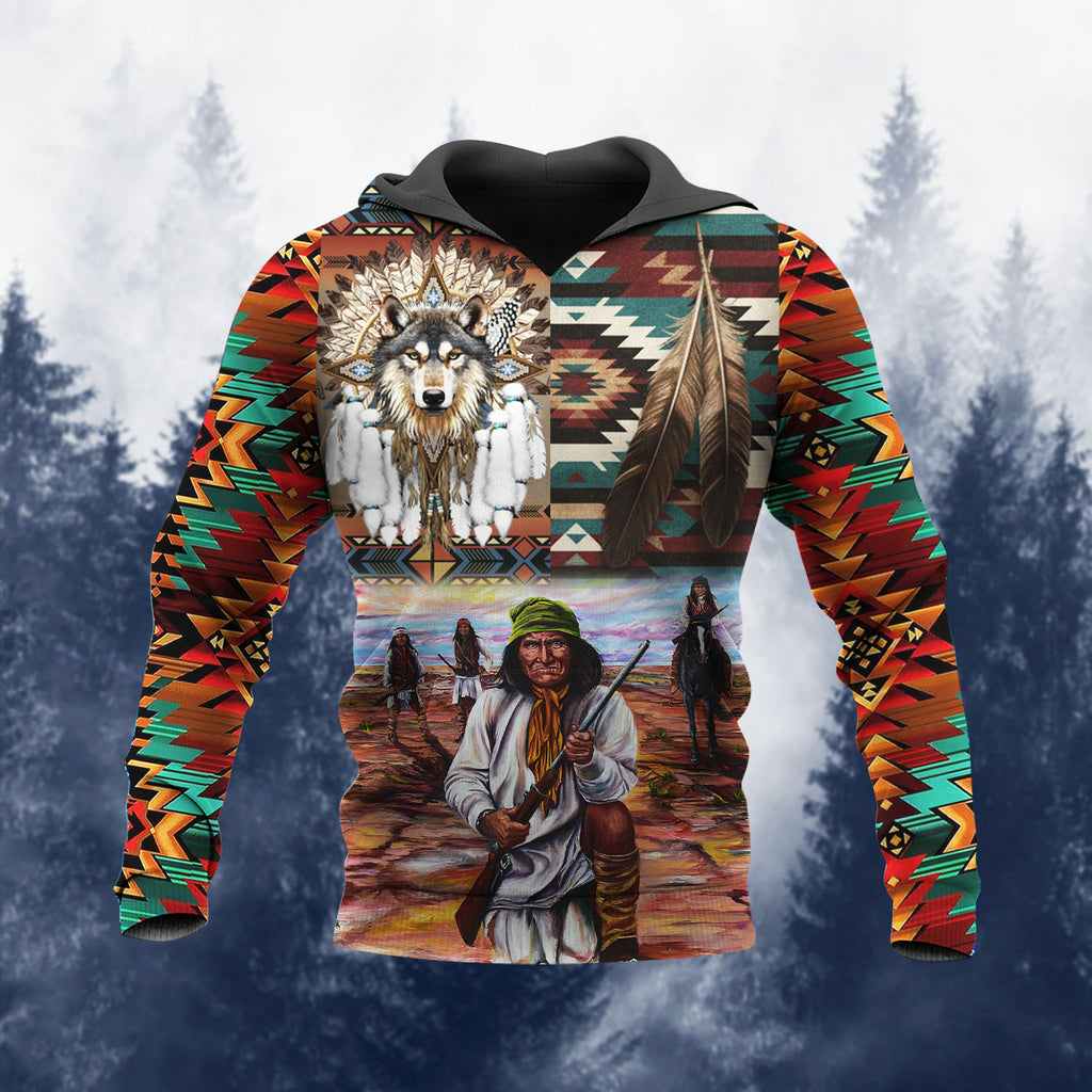 HD251111M17 Chief and Wolf Native American 3D Hoodie
