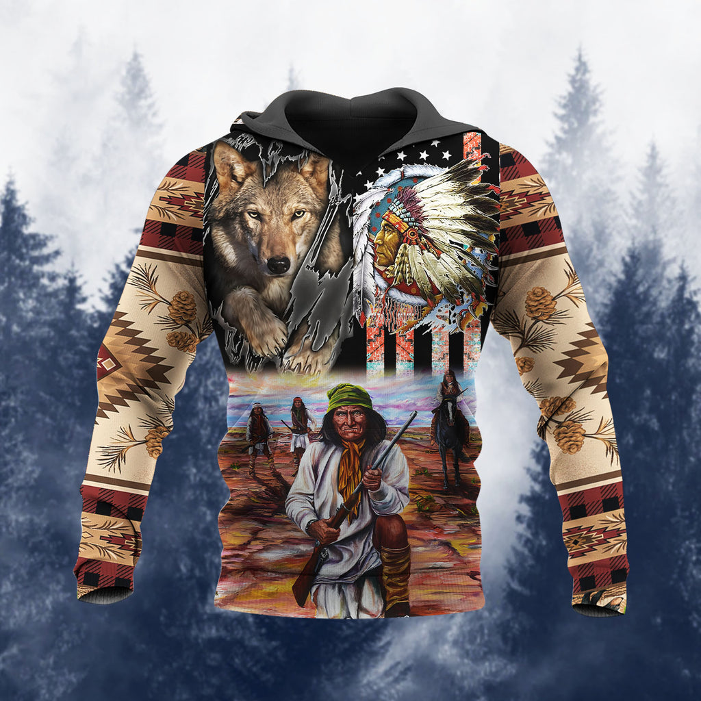 HD251113M01 Chief and Wolf Native American 3D Hoodie