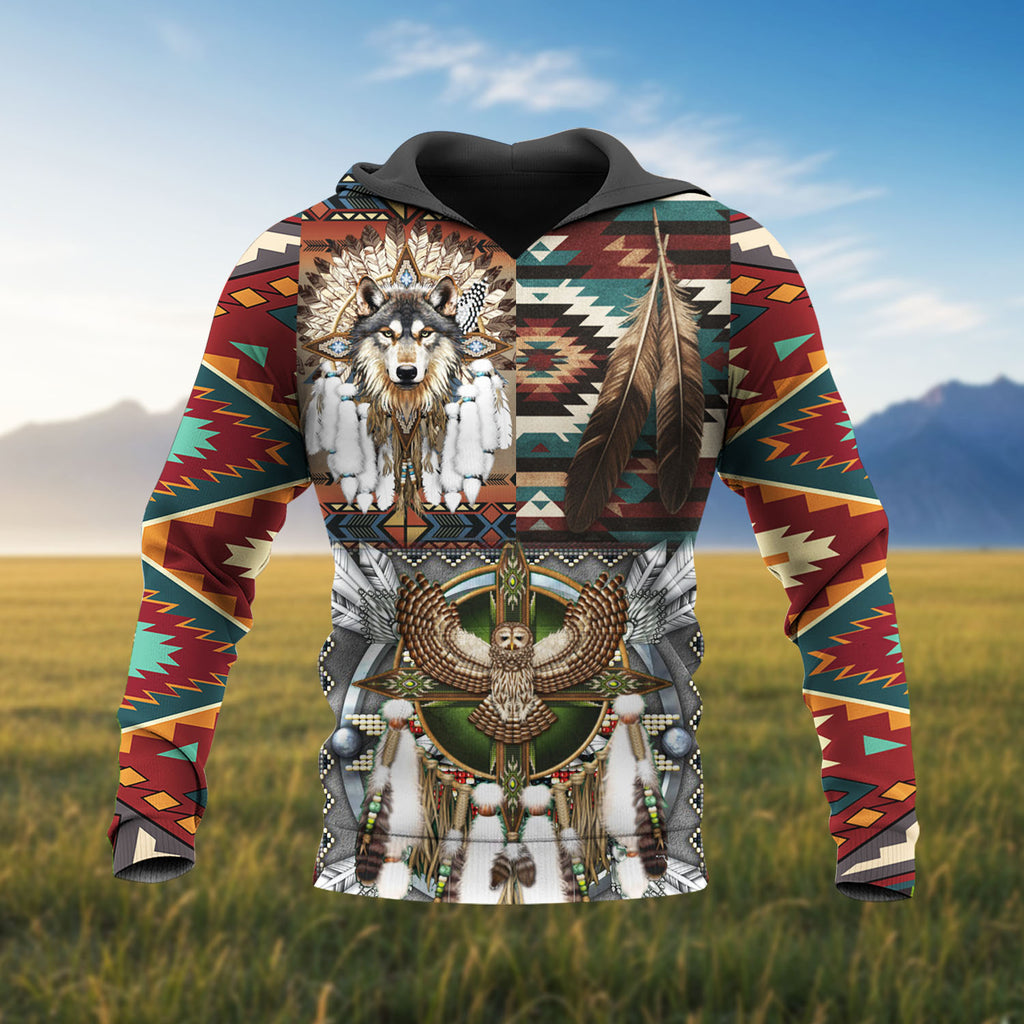HD251113M06 Wolf Dreamcatcher Feather Native American 3D Hoodie