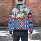 HD251113M07 Wolf Native American Bomber Jacket With Sleeve Pocket
