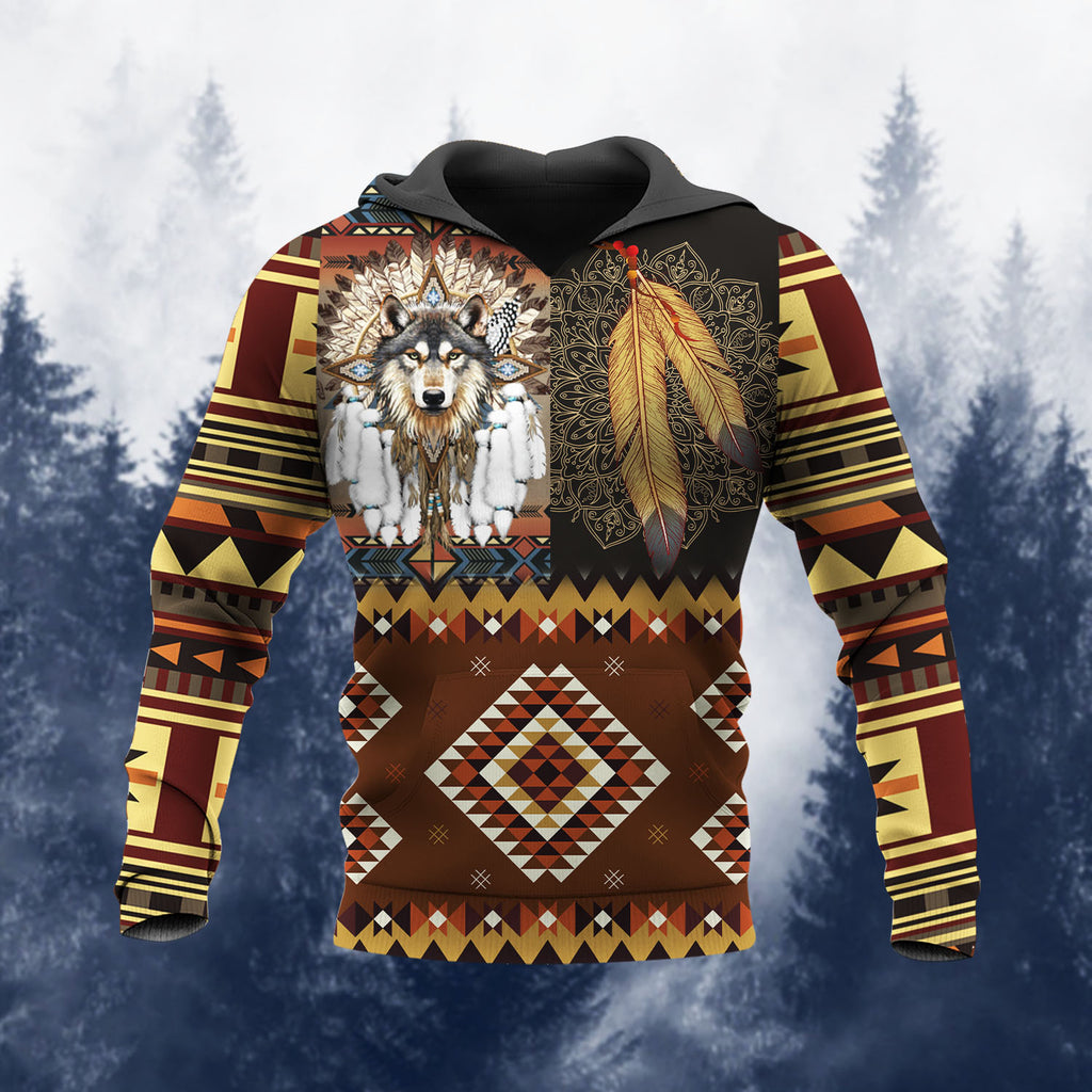 HD251113M09 Wolf Chief Native American 3D Hoodie
