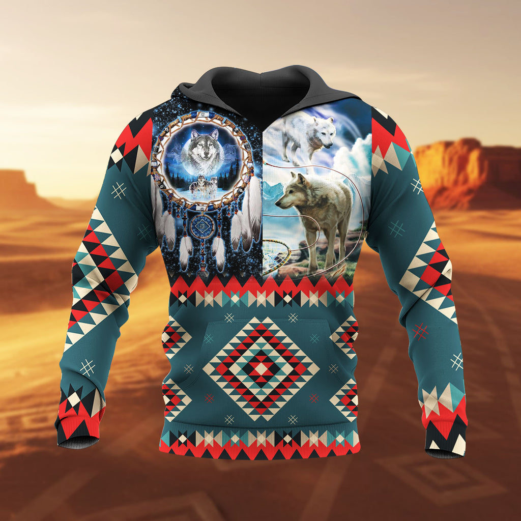 HD251113M11 Wolf Native American 3D Hoodie