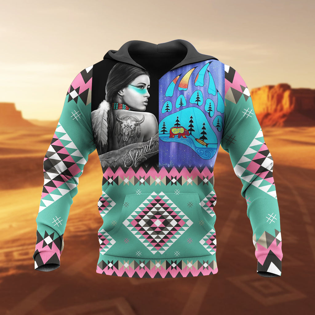 HD251113M13 Woman and Bear Claws Native American 3D Hoodie