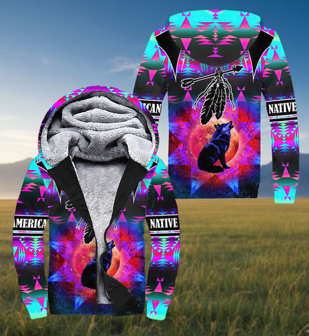 HD251114M08 Wolf Native American 3D Fleece Hoodie
