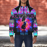 HD251114M08 Wolf Native American Bomber Jacket With Sleeve Pocket