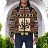 HD251117M14 Bear Native American Bomber Jacket With Sleeve Pocket