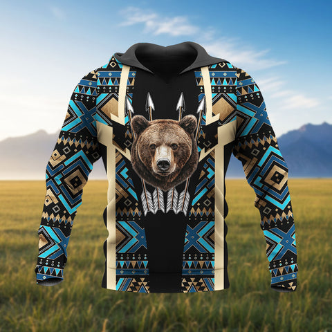 HD260107M01 Bear Native American Pride 3D Hoodie