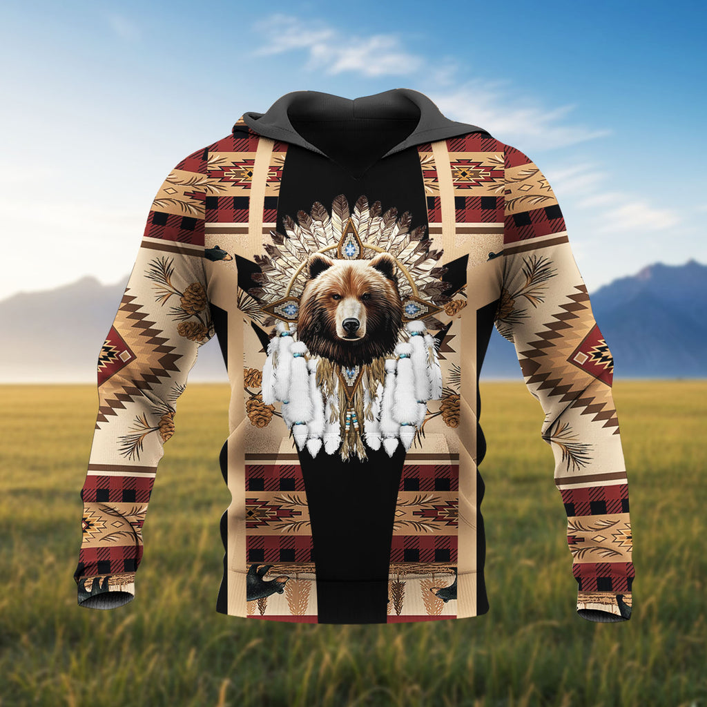HD260107M02 Bear Chief Native American Pride 3D Hoodie