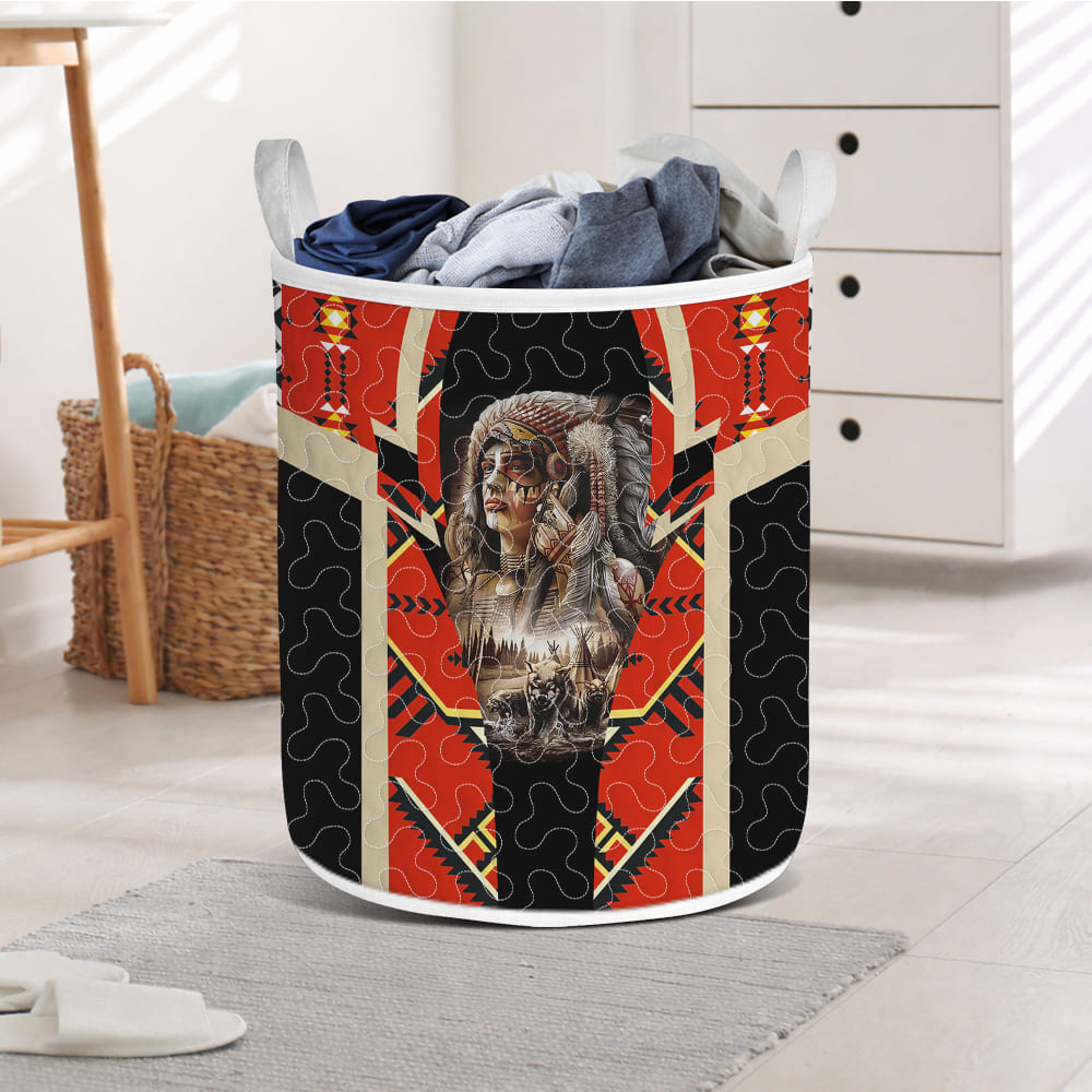 HD260107M04 Chief Native American Quilted Laundry Basket
