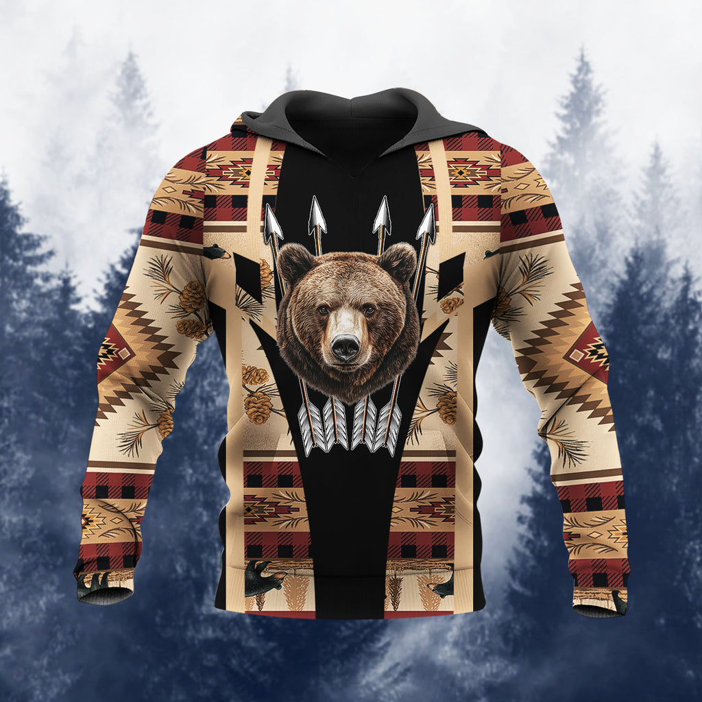 HD260107M08 Bear Native American Pride 3D Hoodie