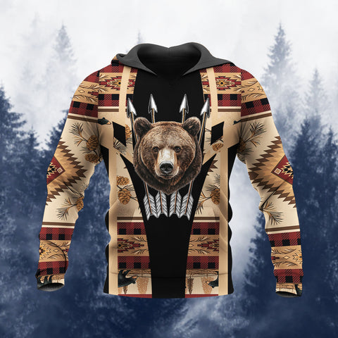 HD260107M08 Bear Native American Pride 3D Hoodie