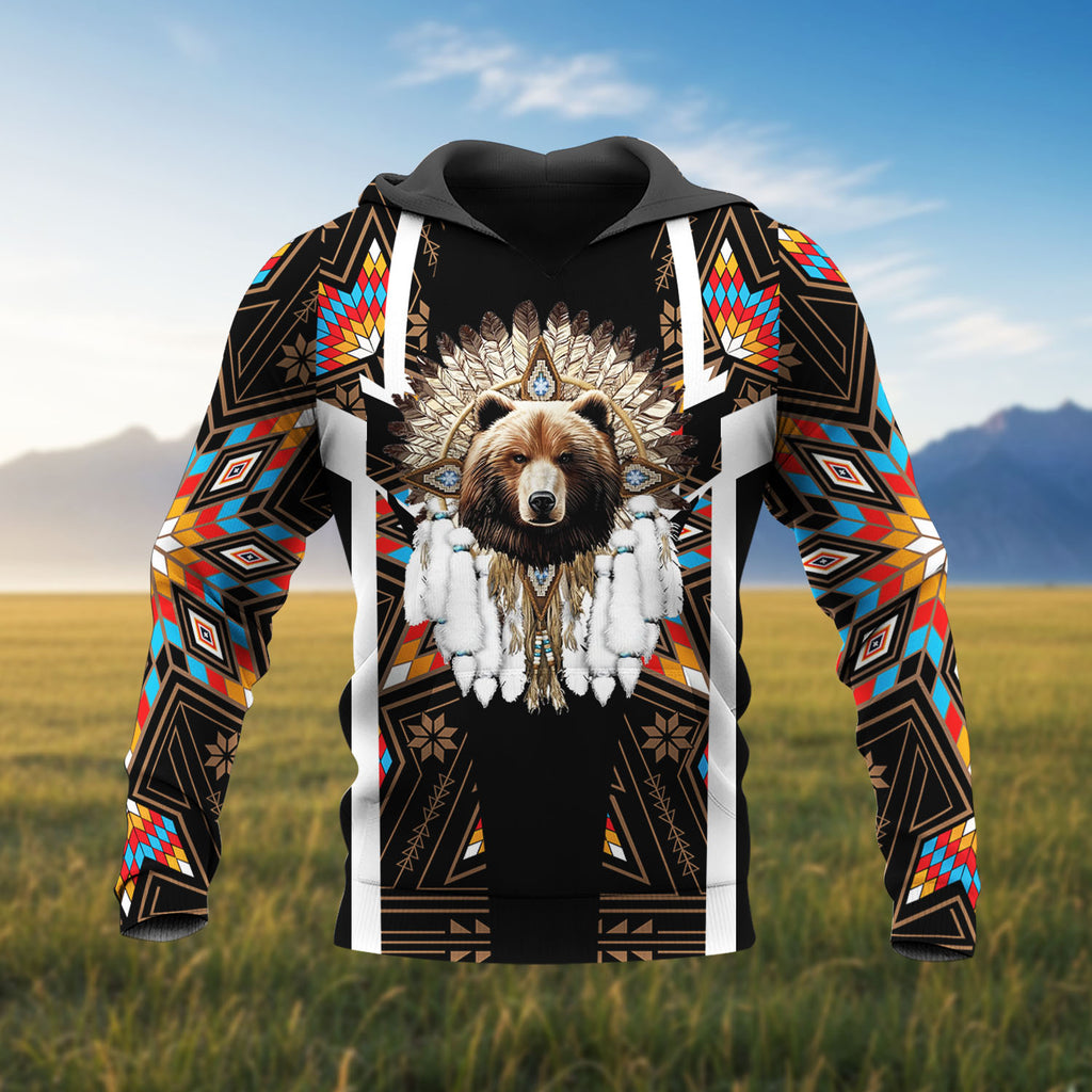 HD260109M18 Bear Native American Pride 3D Hoodie
