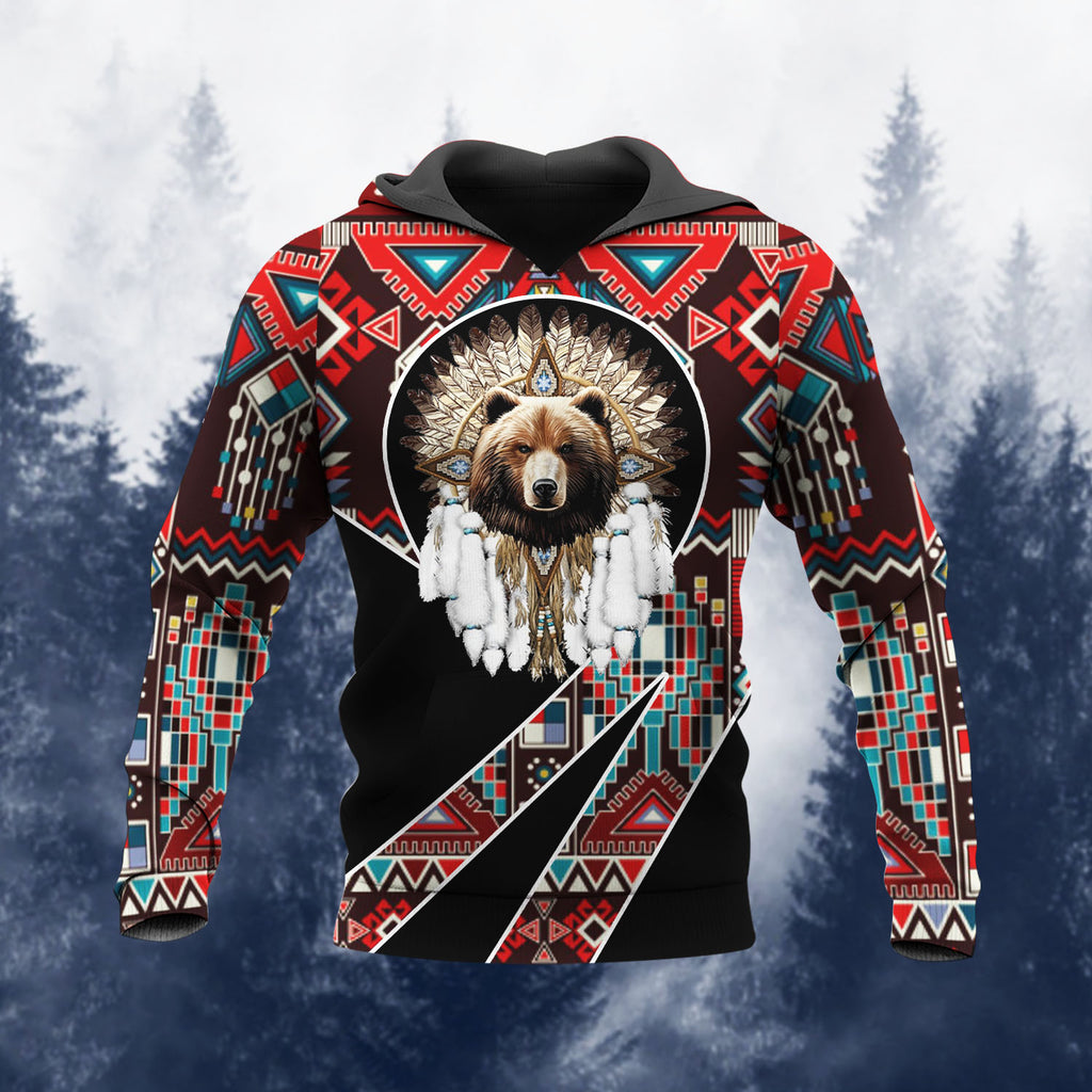 HD260112M19 Bear Chief Native American Pride 3D Hoodie