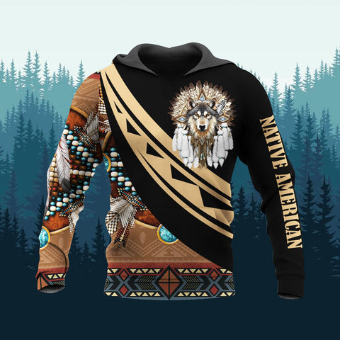 HD260119M17 Wolf Chief Native American Pride 3D Hoodie