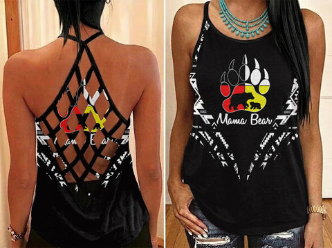 HDB0098 Mama Bear Native American Criss-Cross Open Back Tank Top
