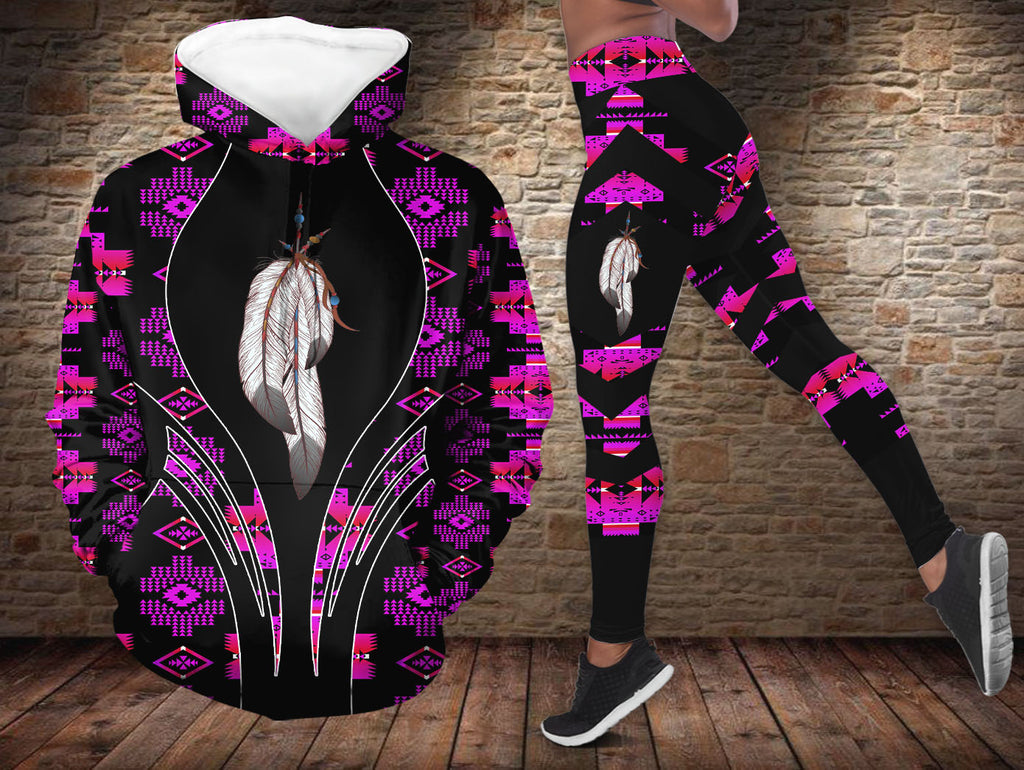 HDL251210M01 Feather Native American Hoodie Leggings Set