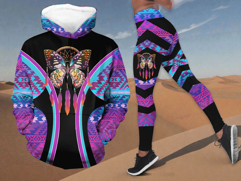 HDL251211M02 Butterfly Dreamcatcher Native American Hoodie Leggings Set