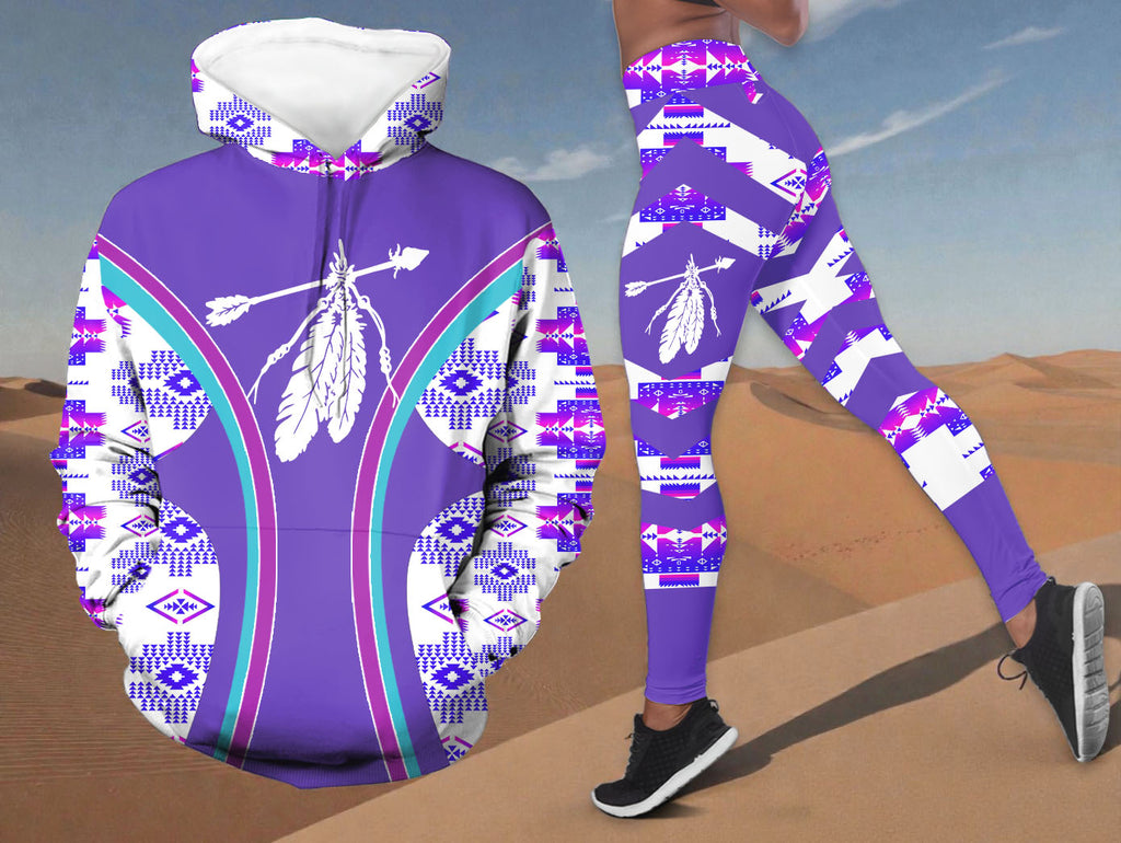 HDL251211M03 Feather Native American Hoodie Leggings Set