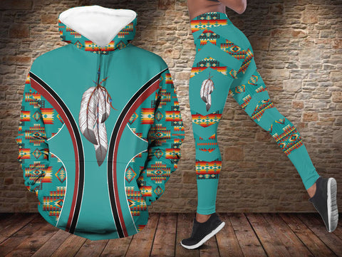 HDL251211M12 Feather Native American Hoodie Leggings Set