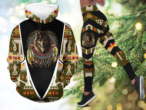 HDL251212M05 Wolf Dreamcatcher Native American Hoodie Leggings Set