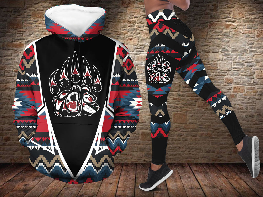HDL251212M12 Bear Claw Native American Hoodie Leggings Set