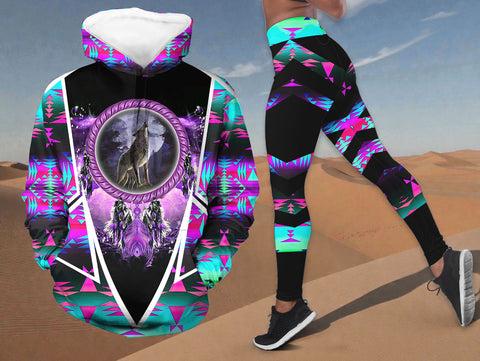 HDL251212M13 Dreamcatcher Wolf Native American Hoodie Leggings Set