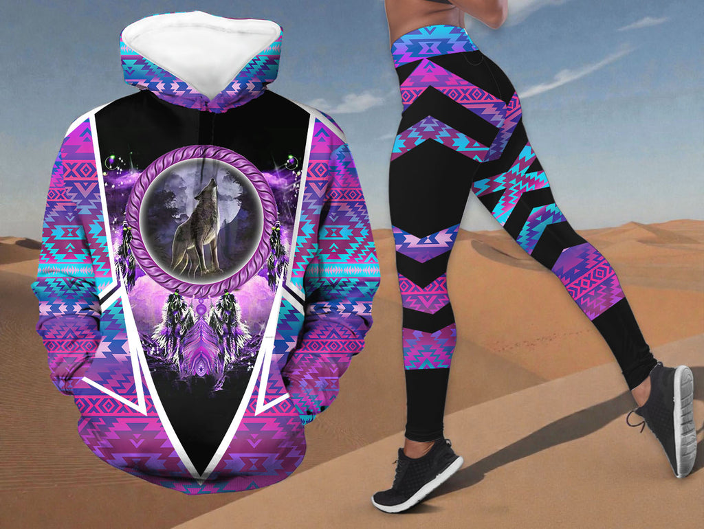 HDL251212M15 Dreamcatcher Wolf Native American Hoodie Leggings Set