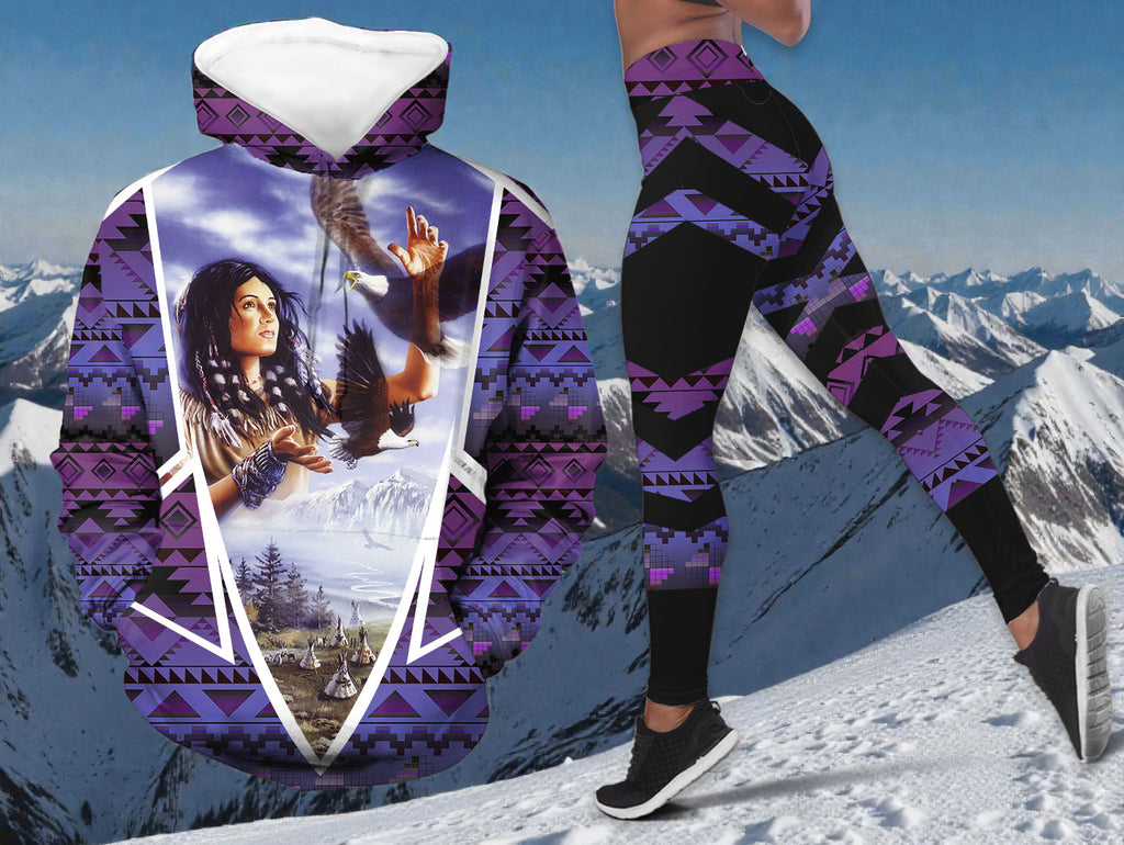 HDL251212M16 Woman and Eagle Native American Hoodie Leggings Set