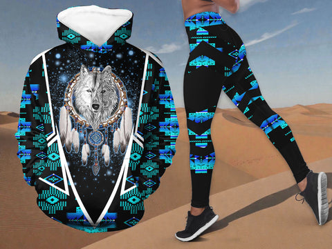 HDL251212M17 Dreamcatcher Wolf Native American Hoodie Leggings Set