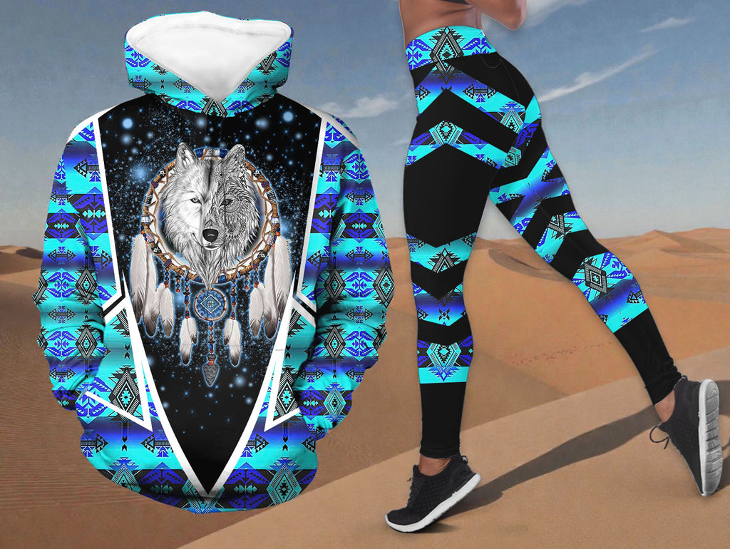 HDL251212M18 Dreamcatcher Wolf Native American Hoodie Leggings Set