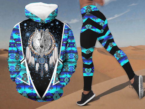 HDL251212M18 Dreamcatcher Wolf Native American Hoodie Leggings Set