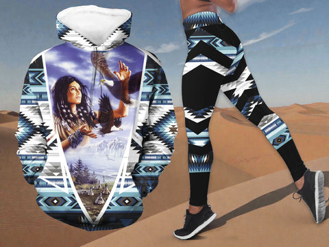 HDL251212M21 Woman and Eagle Native American Hoodie Leggings Set