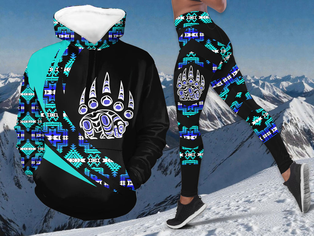 HDL251215M01 Bear Native American Hoodie Leggings Set