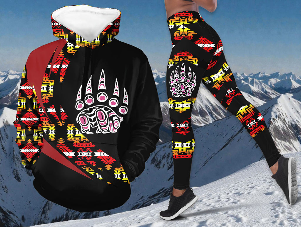 HDL251215M02 Bear Native American Hoodie Leggings Set