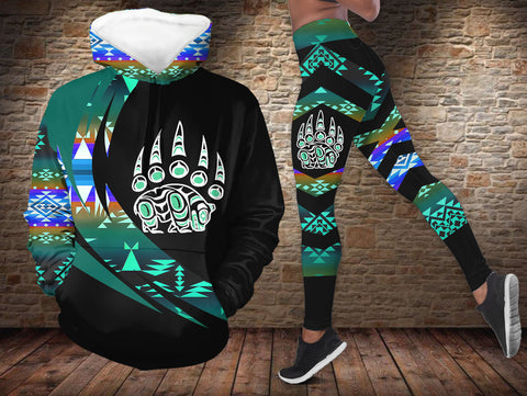 HDL251215M03 Bear Native American Hoodie Leggings Set