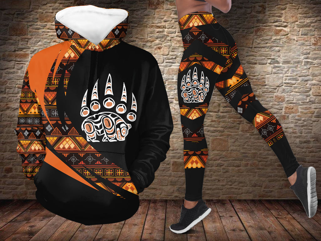 HDL251215M04 Bear Native American Hoodie Leggings Set