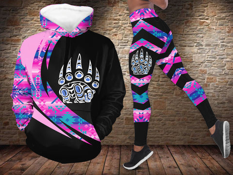 HDL251215M05 Bear Native American Hoodie Leggings Set