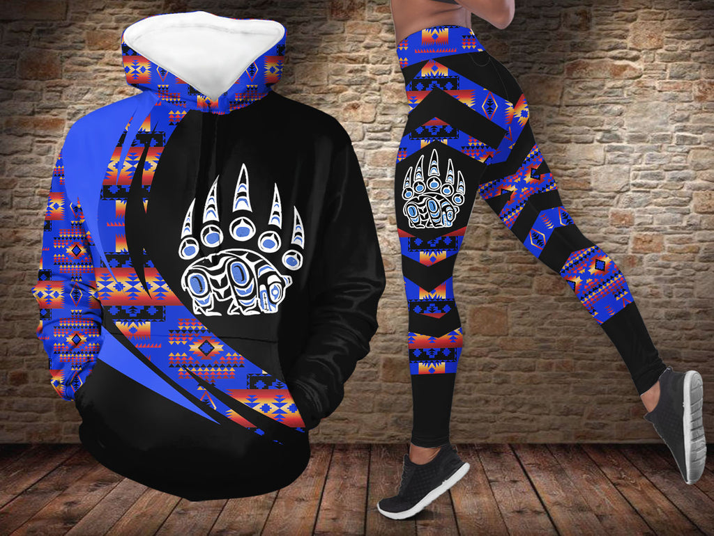 HDL251215M06 Bear Native American Hoodie Leggings Set