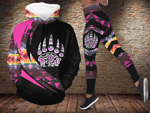 HDL251215M07 Bear Native American Hoodie Leggings Set