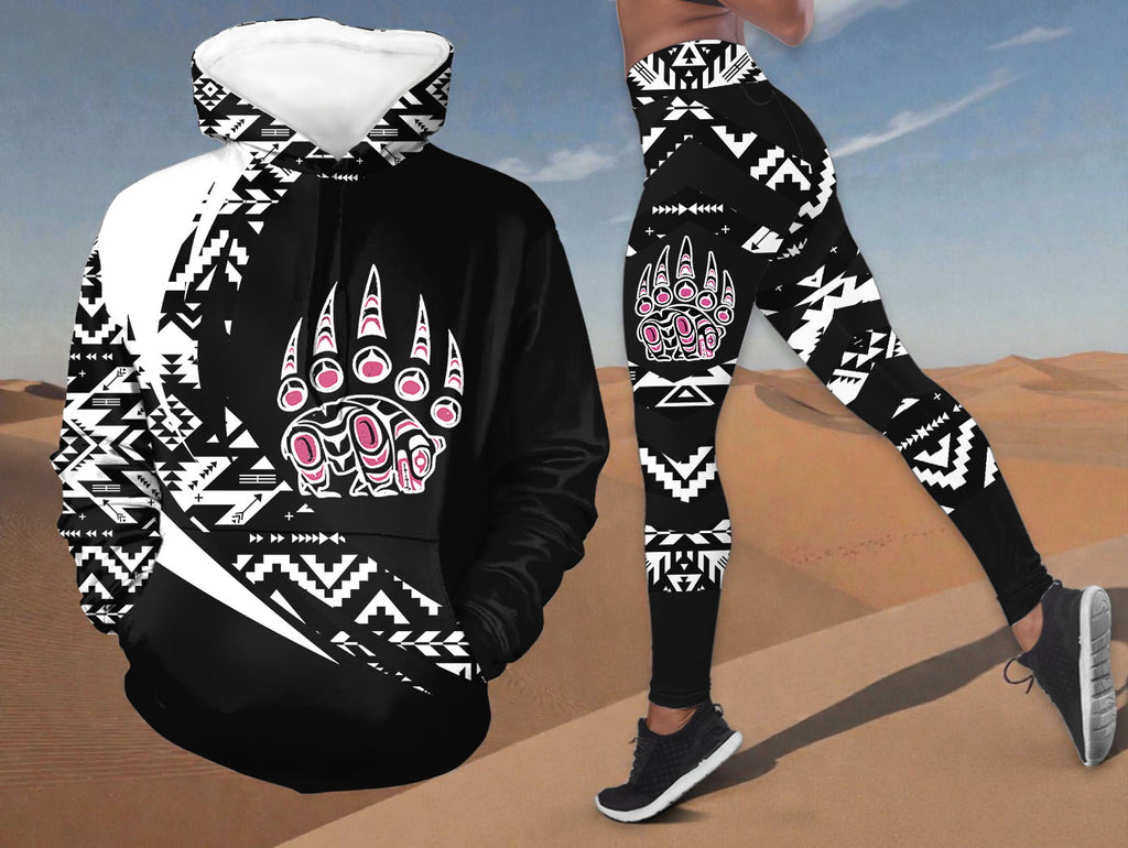 HDL251215M08 Bear Native American Hoodie Leggings Set
